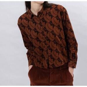 NEW BRAVA women's bombon babycord boxy button down in brown